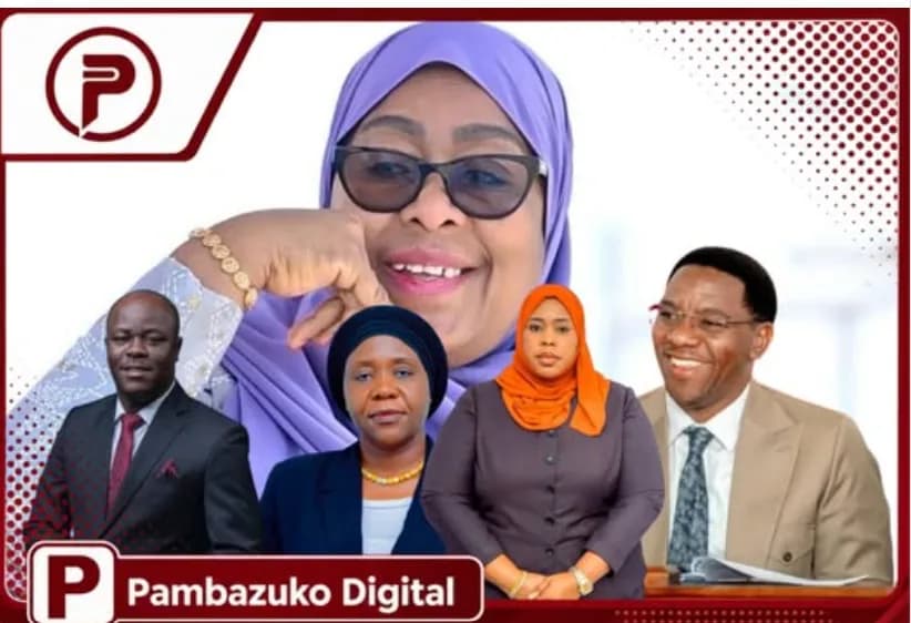 Rais Samia akiwa na baadhi ya mawaziri wake katika picha ya kuunganishwa.